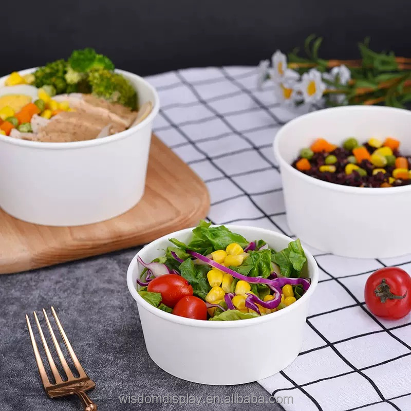 Biodegradable Disposable Double Wall Salad Bowls Kraft Paper Lunch Box Pattern Chinese Style Food Grade Noodle Paper Plate