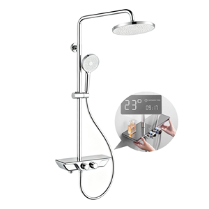 Système de douche thermostatique numérique à LED avec corps en laiton, robinet en céramique, étagère de rangement et barre coulissante pour hôtel, villa, résidence - Product Image 1