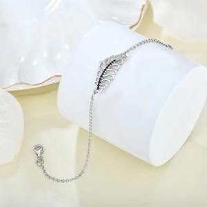 High Quality Rhodium Plated <b>Black</b> Cubic Zirconia Adjustable 925 Sterling Silver Leaf <b>Bracelet</b> for <b>Women</b> - Product Image 3