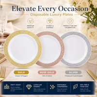 Assiettes en plastique jetables de luxe et durables avec bord doré pour la décoration et les fournitures de mariage - Vente en gros