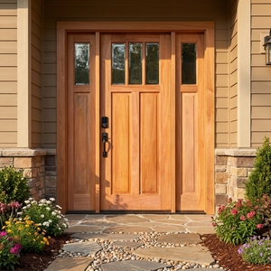 Porte d'entrée principale en bois massif de style artisanal américain, teck, acajou, Sungkai, avec panneaux latéraux - Product Image 3