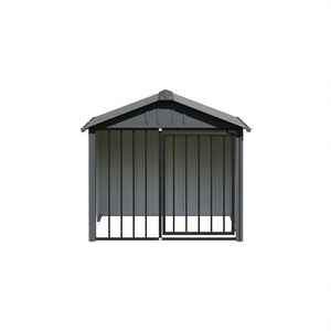 Black Galvanized Steel Dog House 46.1x40.6x40.2 In Modern Outdoor Pet Furniture Durable <b>Large</b> Breed - Product Image 1