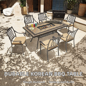 Durable Traditional Design Waterproof Aluminum Ceramic Outdoor <b>Korean</b> <b>BBQ</b> Grill Dining -<b>Table</b> Chairs for Parks Courtyards Hotels - Product Image 2