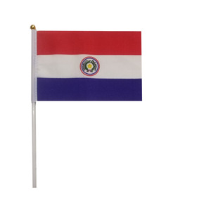 Banderas ondeando a mano de Paraguay, pancartas de plástico de poliéster <span class=keywords><strong>y</strong></span> vinilo con logotipo personalizado, número de modelo de bandera mundial - Product Image 1
