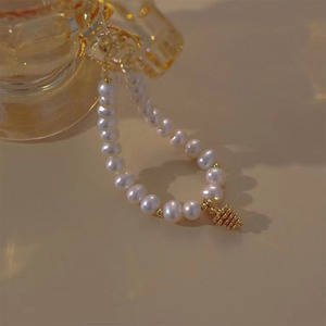 2025 Women's White Freshwater Pearl Pine Cone Pendant <b>Bracelet</b> with <b>Adjustable</b> 14K Gold OT Buckle Fashion Pendants & Charms - Product Image 4