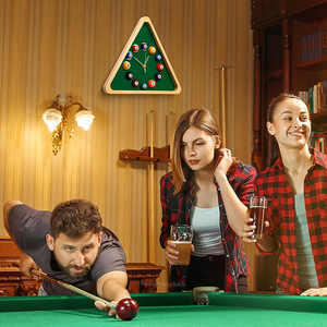 <span class=keywords><strong>Horloge</strong></span> de billard triangulaire 14 pouces avec cadre en bois, décoration de jeu de snooker pour salle de billard - Product Image 6