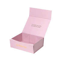 Boîte cadeau magnétique pliable rose clair personnalisée avec logo de marque en feuille d'or, emballage rigide plat pour vêtements et cadeaux de luxe