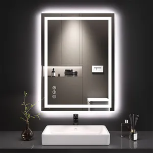 Espejo de baño LED de 24 "x 32" con frente y retroiluminado, espejo de tocador con luces dobles regulables continuas, espejo de pared grande