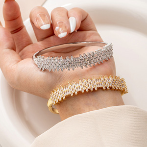Middle Eastern Style Minimalist <b>Copper</b> <b>Bangle</b> With Zircon Gold And Silver Women's Party Jewelry - Product Image 1