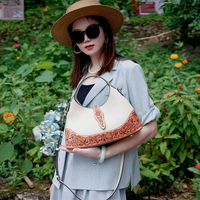 Sac à bandoulière simple en cuir véritable sculpté à la main, résistant à l'eau, de haute qualité, style vintage national, personnalisable pour femme