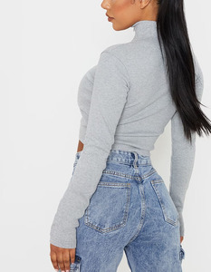 Top da donna con <span class=keywords><strong>Zip</strong></span> Jumbo a costine e collo alto Casual OEM <span class=keywords><strong>felpa</strong></span> da ragazza giacca da allenamento personalizzata da donna - Product Image 3