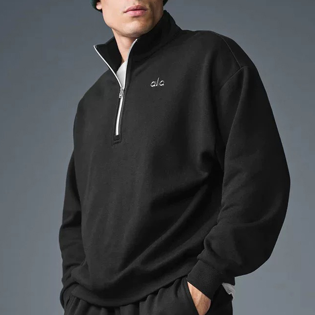 Premium Minimalist Quarter-Zip Pullover Men's Heavyweight Athleisure Sweatshirt Stand Collar Oversized Yoga Lifestyle Top