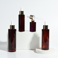 Botella de Vidrio Ámbar Redonda de Alta Calidad de 30ml 50ml 80ml 100ml para Aceites Esenciales, Envase Cosmético para Aceite Corporal y Capilar con Gotero