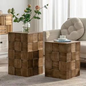 โต๊ะกาแฟไม้เนื้อแข็งสไตล์อเมริกันโมเดิร์น ทนทาน ดีไซน์แบบวาบิซาบิ สำหรับห้องนั่งเล่น วางข้างโซฟา โต๊ะข้างเตียง มีช่องเก็บของ - Product Image 1