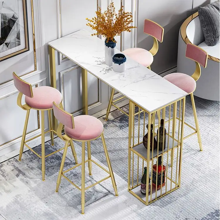 Toptan amerikan tarzı ev mutfak bar sayacı basit kahve masası kombinasyonu metal yüksek bacak dar uzun bar masası sandalye