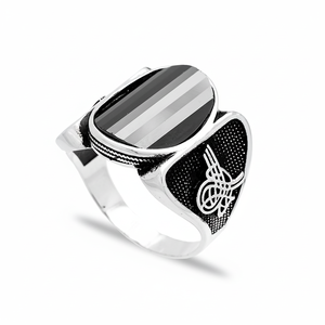 Oval Onyx Stone Tugra Design Ottoman <b>Men's</b> <b>Ring</b> Turkish Handmade Wholesale Authentic <b>Silver</b> <b>Men</b> <b>Ring</b> - Product Image 2