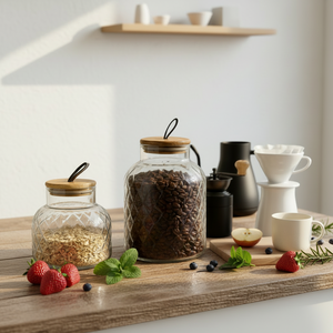 Recipiente <span class=keywords><strong>de</strong></span> Vidrio Decorativo con Patrón <span class=keywords><strong>de</strong></span> Diamantes, Tapa <span class=keywords><strong>de</strong></span> Madera, Hermético, Apto <span class=keywords><strong>para</strong></span> Alimentos, Frasco <span class=keywords><strong>de</strong></span> Almacenamiento <span class=keywords><strong>para</strong></span> Cocina, <span class=keywords><strong>para</strong></span> Cereales, Arroz, Harina, Pasta, Azúcar - Product Image 2