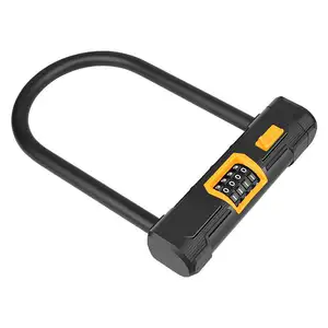 आउटडोर माउंटेन साइकिल यू-लॉक बिना चाबी सुरक्षा साइक्लिंग लॉक 4-अंकीय संयोजन चोरी-रोधी पासवर्ड यू-आकार का लॉक