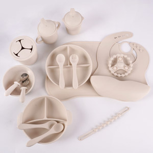 Ensemble d'alimentation pour bébé en silicone sans BPA cuillère à bavoir anneau de dentition sucette entraînement tasse à boire ventouse bol assiette Snack tasse-pour enfants à manger - Product Image 1