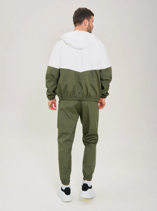 Vendita calda completo completo completo completo da <span class=keywords><strong>uomo</strong></span> bianco Colorblock con cappuccio giacca con Zip <span class=keywords><strong>pantaloni</strong></span> da Jogger abbigliamento sportivo Casual per la stagione autunnale - Product Image 3