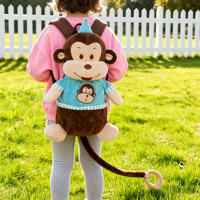 Sac à dos en peluche personnalisé pour enfants, motif singe avec laisse, rembourré en coton PP
