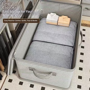 다용도 패브릭 의류 보관함 침대 밑 스트라이프 접이식 박스 뚜껑이 있는 접이식 보관함 - Product Image 3