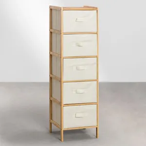 5 Tiers Bamboo storage cabinet with fabric bags Chest of Drawers