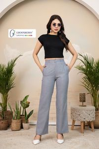 Pantalon large rayé taille haute pour femme, décontracté en coton, style palazzo, confortable, tendance - Product Image 3