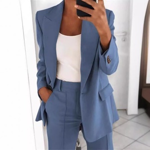 Traje de Chaqueta y Pantalón de Moda Otoño-Invierno para Mujer, Estilo Cardigan Delgado con Solapa, Venta al Por Mayor Personalizada - Product Image 1