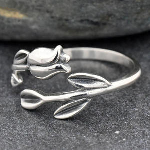 Anello T1005 a Forma di Pianta in Argento, Stile Bohémien, Gioiello Unisex alla Moda, Regalo Senza Incastonatura di Pietre - Product Image 3