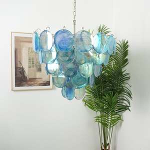 <span class=keywords><strong>Lustre</strong></span> moderne de luxe avec disques en verre bleu irisé, cadre métallique, style Art Déco, lampe suspendue à plusieurs niveaux pour salon et salle à manger - Product Image 4