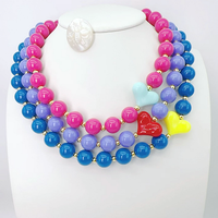 CH-LAN1266 Trendy Rood Wit Zwart Ronde Kraal Ketting Acryl Kraal Ketting Koper Hart Charms Ketting Sieraden Groothandel