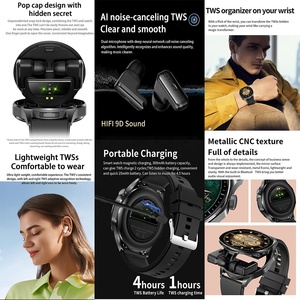 Amoled Màn hình Earbuds lật Bìa <span class=keywords><strong>Hidden</strong></span> thiết kế T98 Hifi 9D TWS Tai nghe Smartwatch tai nghe thông minh xem T98 với Earbuds - Product Image 3