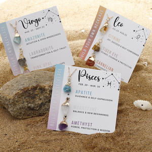 Offerta di Fabbrica Collana di Tendenza con Ciondolo Pietra Grezza <span class=keywords><strong>Naturale</strong></span> del Quarzo dei 12 Segni Zodiacali Catena in Acciaio Inossidabile e Biglietto con Pietra Curativa - Product Image 4