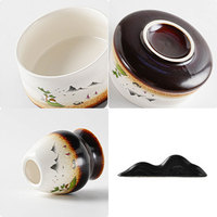 Kit de démarrage pour la préparation du matcha avec Chawan en céramique peinte à l'effigie de paysages et logo personnalisé, et fouet en bambou Chasen-tate