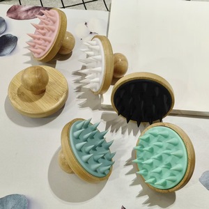 Laser Logo Hair Comb Cleaning Bamboo Hairbrush Silicone Bath <b>Brush</b> Wet and Dry Hair Scalp Massage with Bamboo Handle - Product Image 4