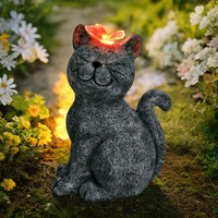 Statue en résine de chat souriant et de fleur, peinte à la main, décoration d'intérieur pour l'espace de vie
