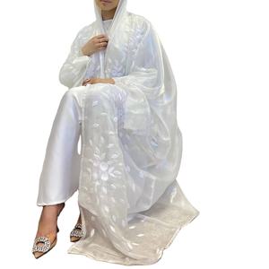 Panjang terbuka gaya bordir daun pola cocok semua kain Fashion Muslim gadis transparan Abaya - Product Image 1