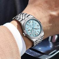 Montre homme POEDAGAR 839, style élégant, texture unique, mouvement à quartz, bracelet en acier inoxydable, date, aiguilles lumineuses.