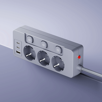 Prise de table industrielle Pheiyon Schuko, 3 prises Schuko, 2 USB-A + 1 USB-C, plastique PP haute température, interrupteur individuel, 380J