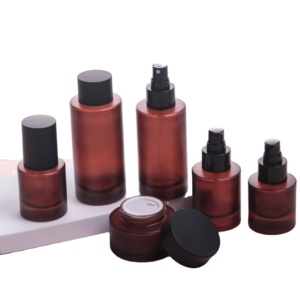 2025 nouveau Pulida mat ambre <span class=keywords><strong>rouge</strong></span> givré luxe soins de la peau Lotion pompe bouteille pot 120ml verre cosmétiques bouteille emballage ensemble - Product Image 3