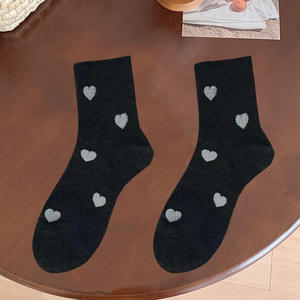 Men's Crew <b>Socks</b> <b>Black</b> Knitted Heart Pattern Daily Wear Regular Style - Product Image 1