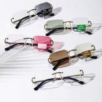 Nouvelles lunettes anti-lumière bleue rectangulaires à la mode, sans monture, photochromiques, à changement de couleur, en métal