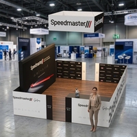 Stand d'exposition 10x10 pieds, structure modulaire en aluminium, tissu tendu 240g, impression par sublimation, pliable