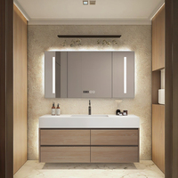 Meuble de salle de bain moderne de style industriel en MDF avec miroir Comptoir en marbre avec miroir LED de vanité de luxe