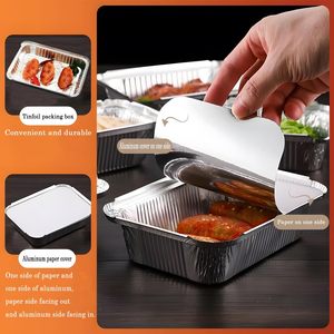 Rectangular Barbecue Tin <b>Foil</b> Tray Disposable Aluminum <b>Foil</b> <b>Containers</b> with Plastic and Cardboard Lids - Product Image 6