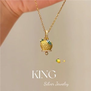 Collar con Colgante de Plata de Ley S925 Chapado en Oro con Microincrustaciones en Forma de Fruta para Uso Diario, Lemon Bells - Product Image 2