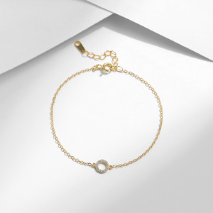 S925 silver Minimalist 18K Gold Plated Chain <b>Bracelet</b> With Crystal Circle Charm Unisex Everyday Wear - Product Image 5