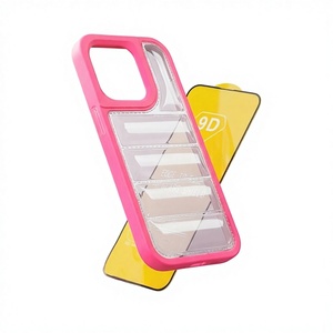 Funda transparente con bordes de color, protector de pantalla de vidrio templado 9D, ergonómico, anticaída, protección completa, kit 2 en 1 ajustable - Product Image 2
