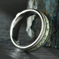 Gentdes Jewelry Bague de mariage en tungstène poli argent 8mm Agate verte et opale blanche de feu pour femmes hommes